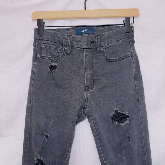 Aeropostale AERO black wash denim distressed curvy high rise jeans size 0 - Picture 3 of 6